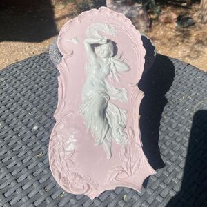 Elegant Vtg Art Nouveau Pink and White Wall Decor Plaque